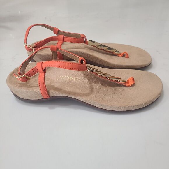 Vionic Rest Miami Gold Orange T Strap Sandals Shoes Size 6.5 Colorful Comfy - Picture 3 of 7